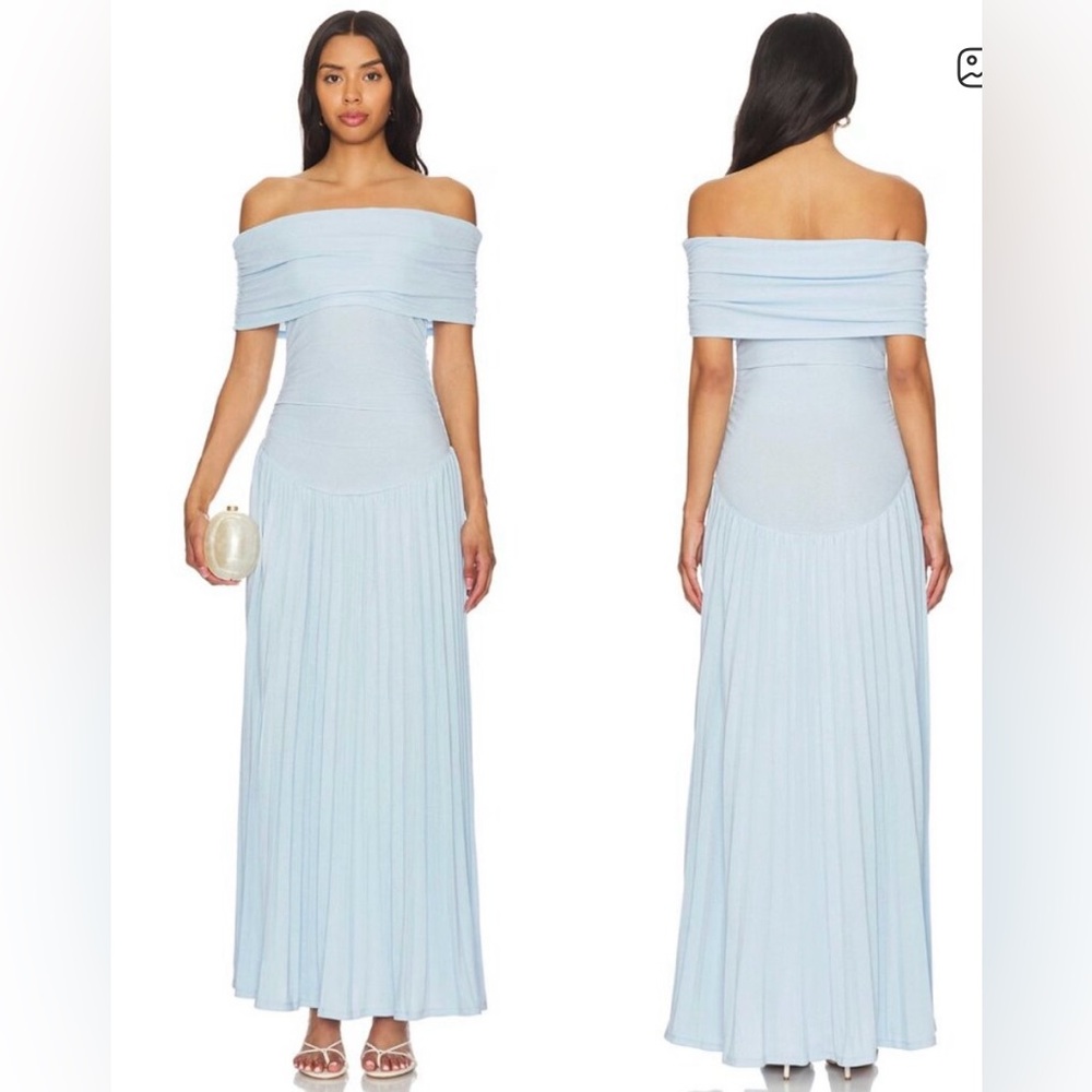 Lioness Off-Shoulder Light Blue Maxi Dress **HEMMED**- Medium